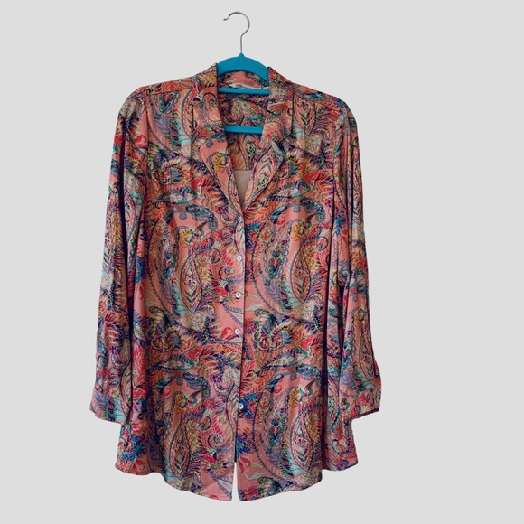 SOFT SURROUNDINGS PAISLEY LAIA LONG SLEEVE BUTTON UP SHIRT TUNIC - Picture 13 of 14